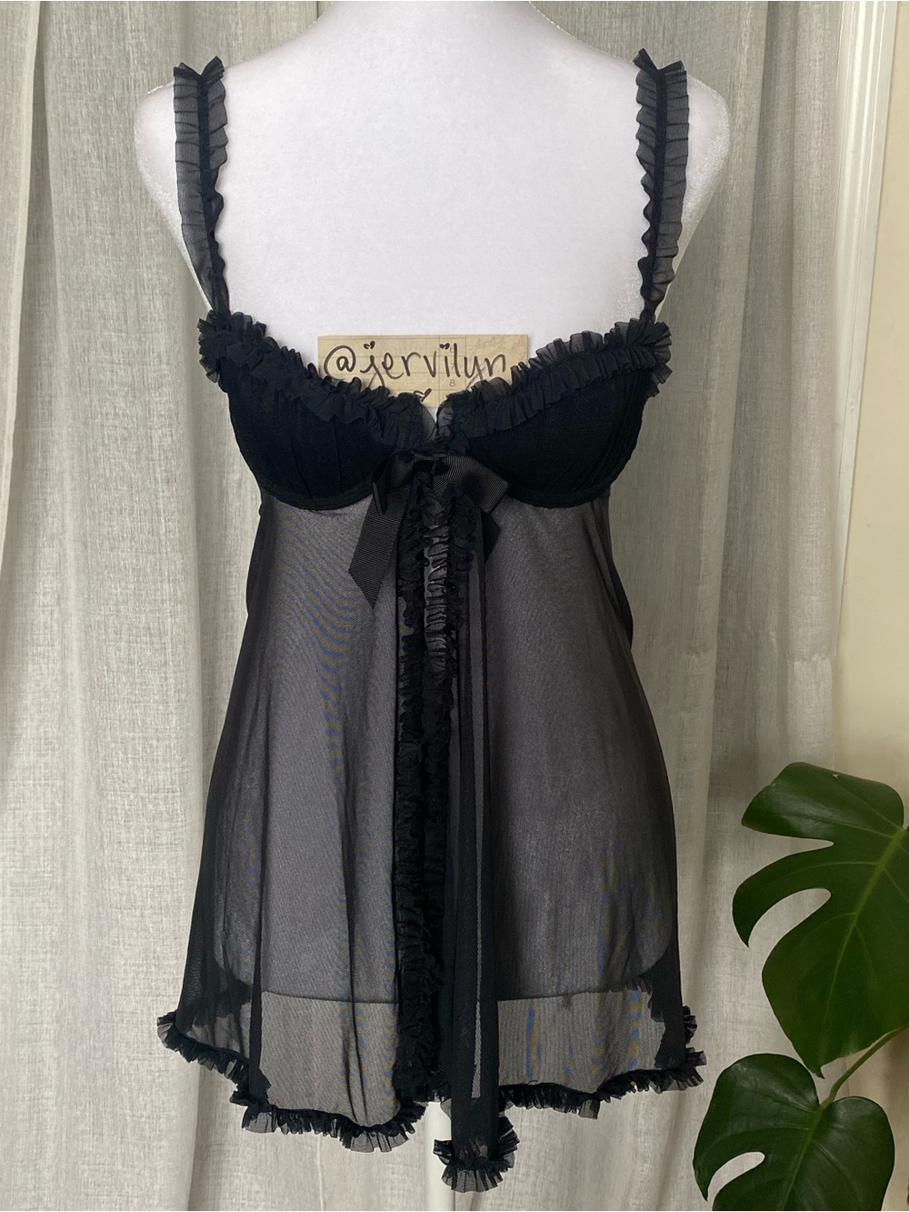 Y2K Victoria’s Secret Sexy Little Things - Black Sheer Ruffle Babydoll Chemise